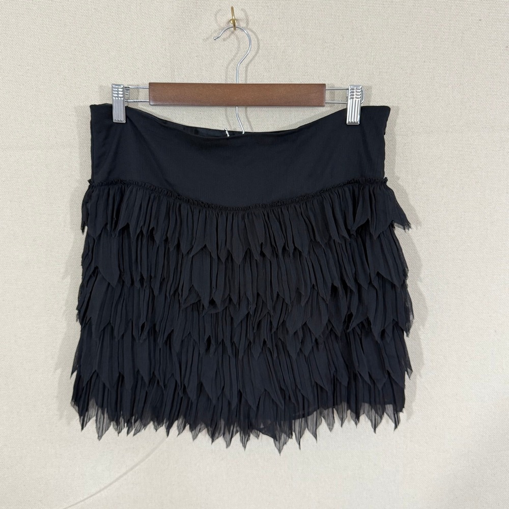 Grace Element Black Pleated Fringe Tiered Mini Skirt Womens Size Medium Side Zip